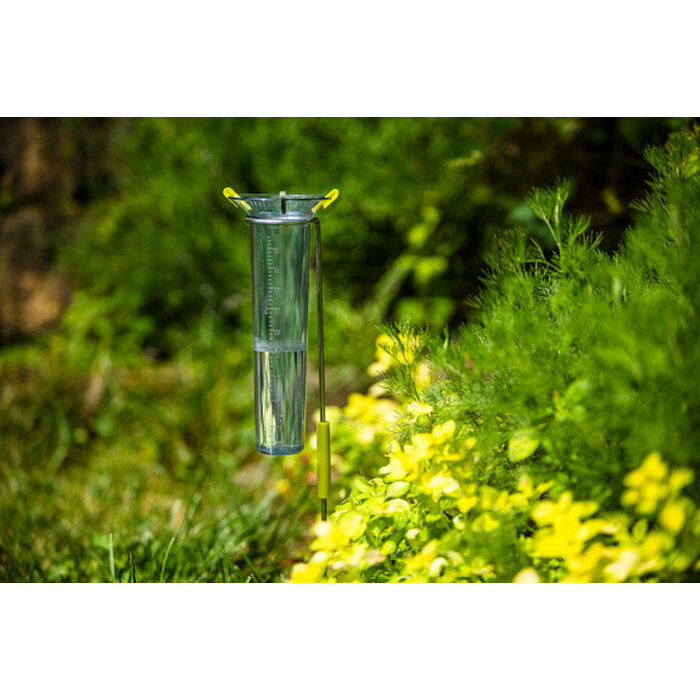 Pluviomètre avec tige en acier inoxydable et indicateur de temps écoulé
