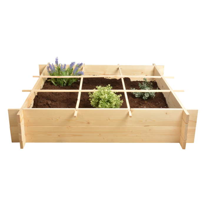 Esschert Design Vierkante meter tuin - hout - inclusief worteldoek - 9 vakken - moestuin - 100x100x20 cm