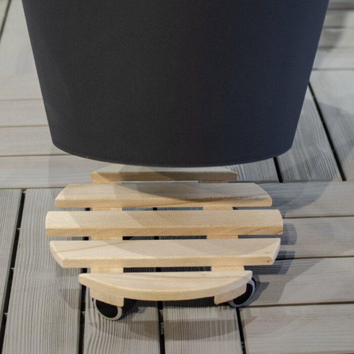 EDA EDA - Beukenhouten ronde bloempot standaard met wielen 30 cm