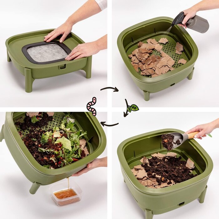 Urbalive Plastia Wormenhotel 30L - 100% Gerecycled kunststof - Wormenbak - Compostbak groen