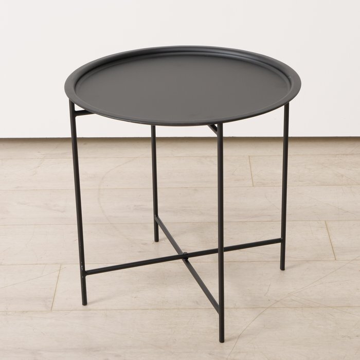 Table d'appoint Boltze Rocko métal noir 46 cm avec plateau