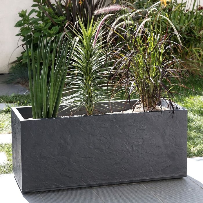 EDA EDA - Rechthoekige plantenbak - Volcania Stone effect - grijs -  99,5 x 39,5 x 43,5 cm 98 L