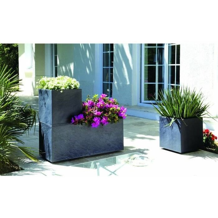 EDA EDA - Rechthoekige plantenbak - Volcania Stone effect - grijs -  99,5 x 39,5 x 43,5 cm 98 L