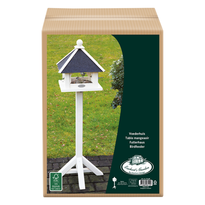 Esschert design Mangeoire à oiseaux sur poteau blanc