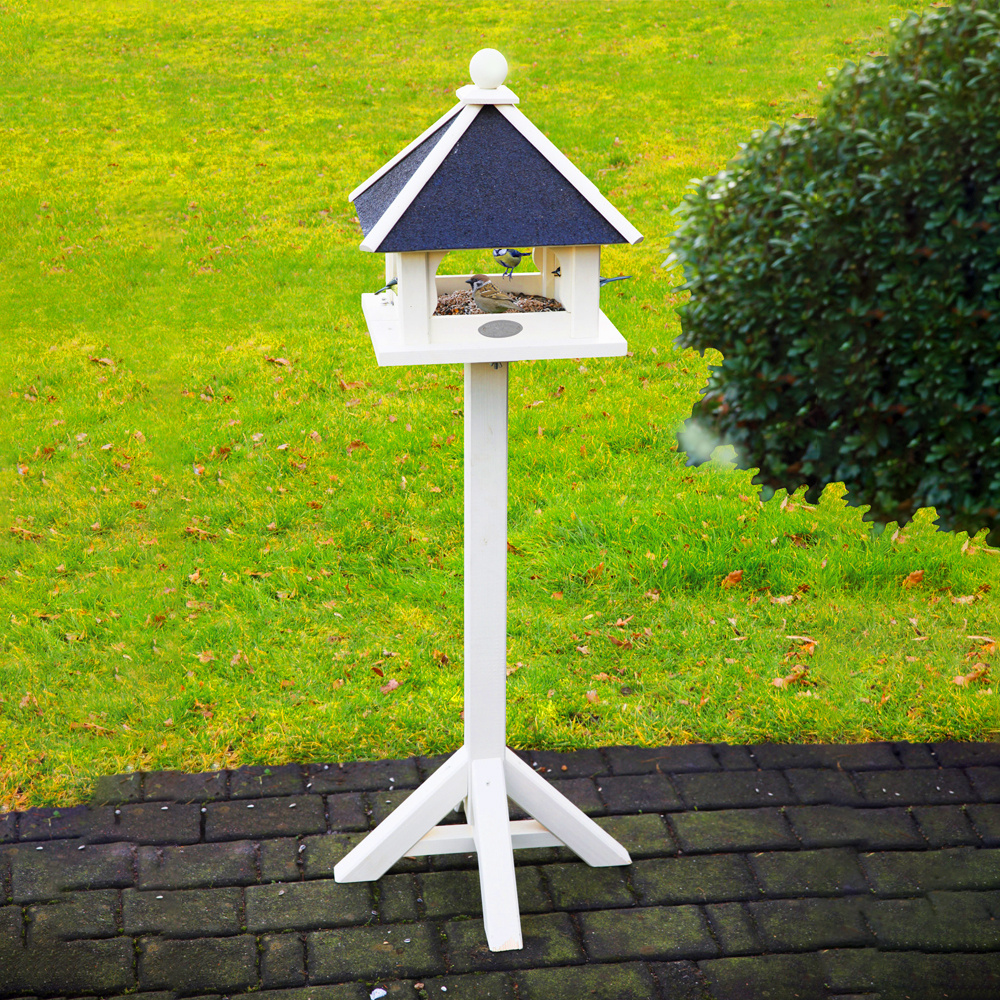 Esschert design Mangeoire à oiseaux sur poteau blanc