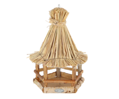 Mangeoire suspendue en bois de bouleau avec toit en paille