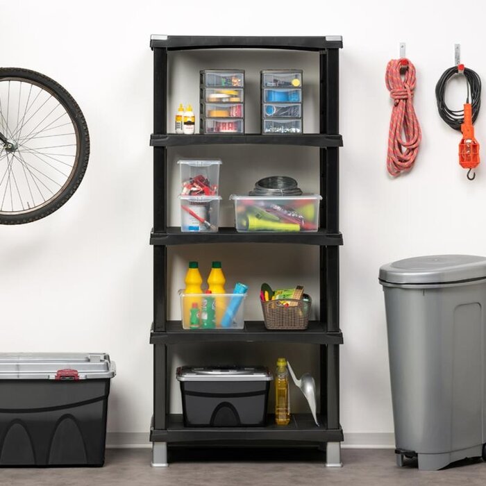 Stanley Bama Armoire à étagères Futuro plastique noir 5 étagères 80 x 40 x 174 cm