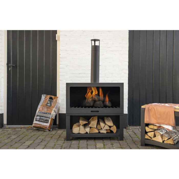 Esschert Design Esschert Design - Poêle d'extérieur avec rangement pour le bois noir - Cheminée - Acier - Noir