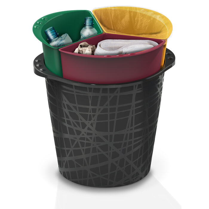 Stanley Bama Triciclo afvalemmer of prullenbak met 3 x 4,5 liter gekleurde compartimenten