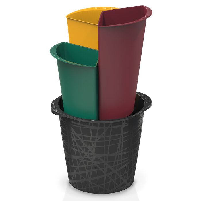 Stanley Bama Triciclo afvalemmer of prullenbak met 3 x 4,5 liter gekleurde compartimenten