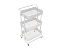 Chariot de cuisine en métal avec 3 tiroirs - Blanc - 46 x 35 x 76,5 cm - Avec roues et frein