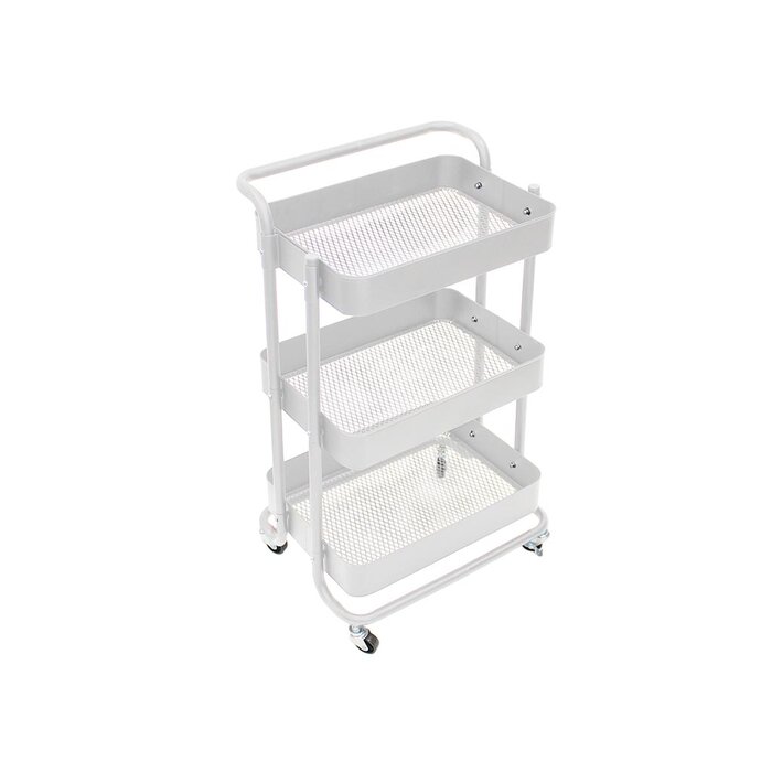 Perel metalen keukentrolley met drie ruime laden en handgreep, 4 wielen met rem, gemakkelijk manoeuvreerbaar, ideaal voor huis en kantoor, 46 x 35 x 76,5 cm, wit