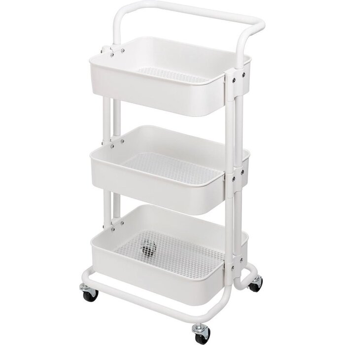 Chariot de cuisine en métal avec 3 tiroirs - Blanc - 46 x 35 x 76,5 cm - Avec roues et frein