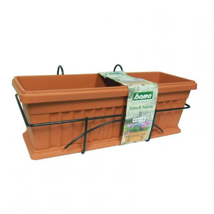 Plantenbak Iris voor balkon 50 cm – Bak, Houder en Schotel – Terracotta Look