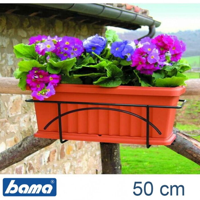 Jardinière d'iris pour balcon 50 cm - Contenant, support et soucoupe - Aspect terre cuite