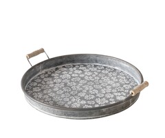 Plateau Polly - Plateau rond en zinc avec motif floral - Ø41 cm