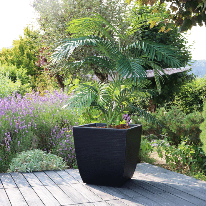 EDA EDA Plantenbak Carre Diva Vulcania stone zwart 43,5 x 43,5 x 44,2 cm