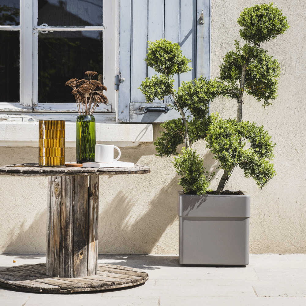 EDA Carel Vierkante Plantenbak 40 cm met Wielen – 26 L – Dubbelwandig – Mat Taupe