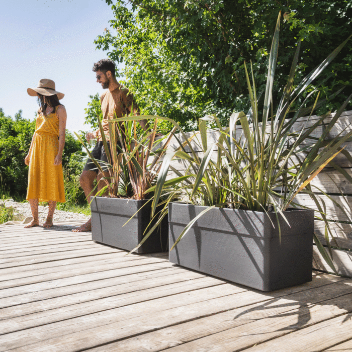 EDA Jardinière rectangulaire Carel 80 cm à roulettes - 63 L - Double paroi - Taupe mat