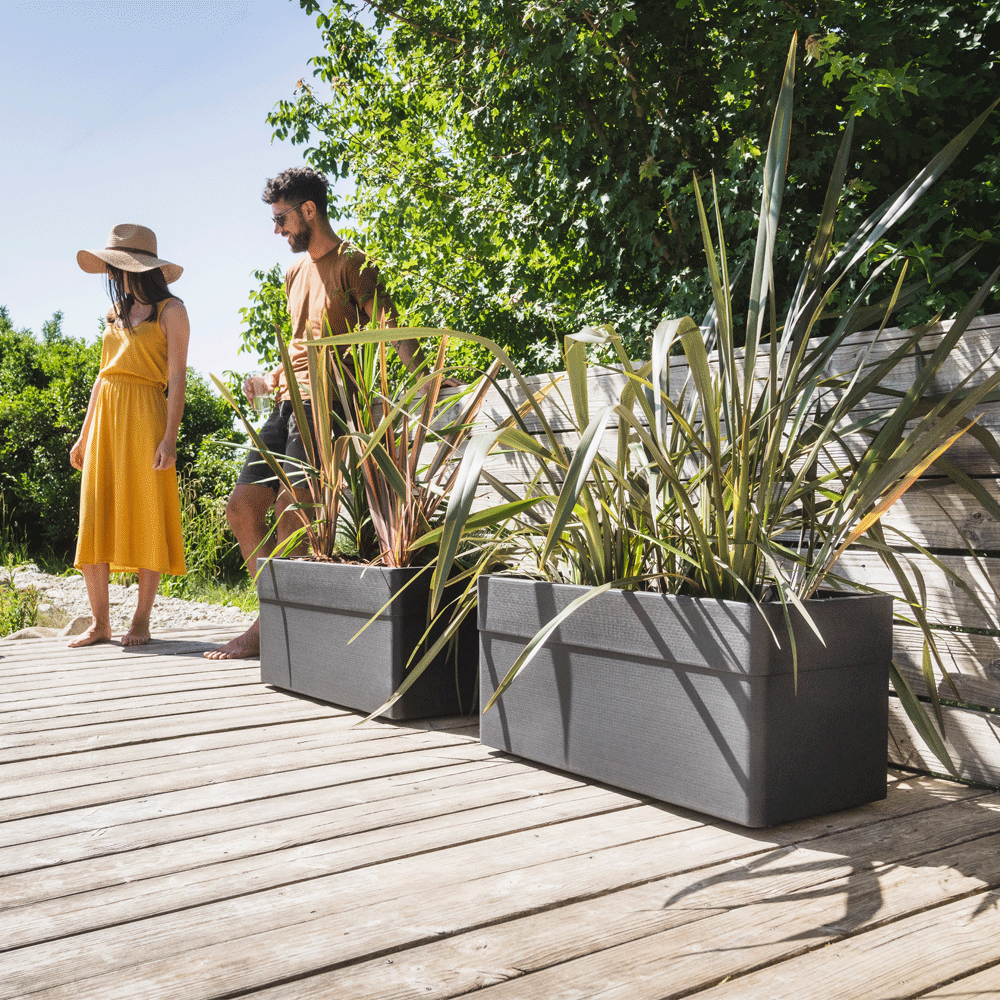 EDA Carel  -  Plantenbak - rechthoekig - 79 x 40 x 39 cm - met Wielen – 63 L – Dubbelwandig – Mat Taupe