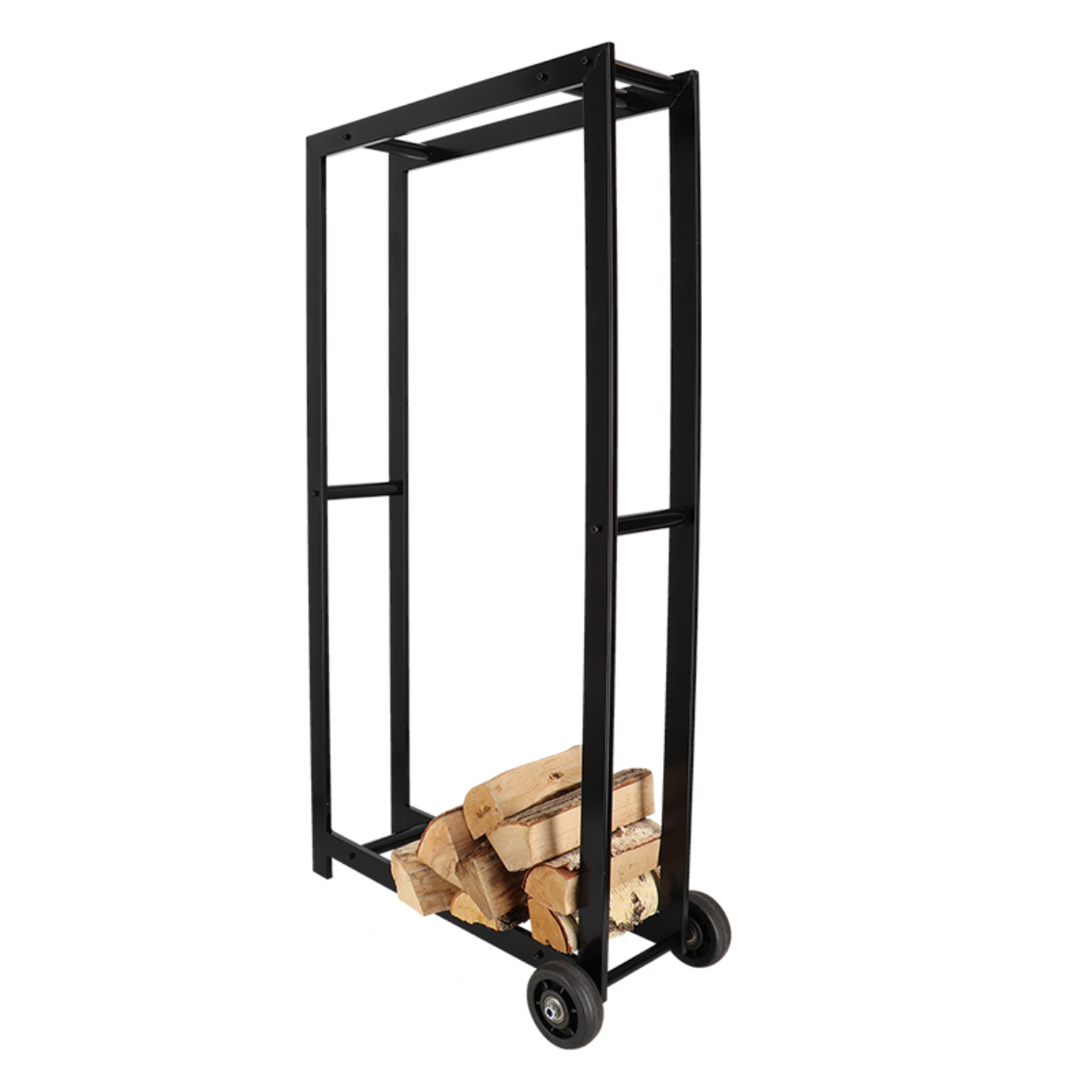 Esschert design Holzlager mit Rädern L Stahl Schwarz