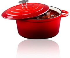 Casserole en fonte Alpina avec couvercle ⌀ 24 cm - Toutes sources de chaleur - Rouge