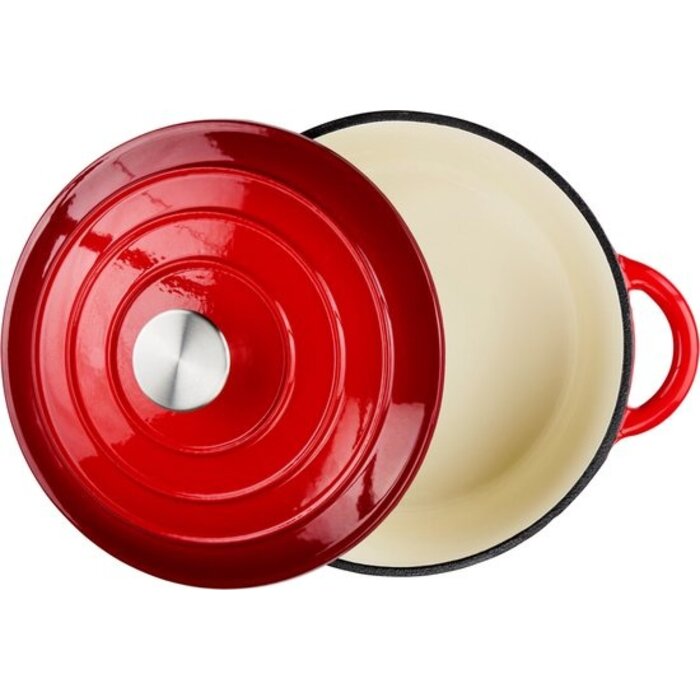 Casserole en fonte Alpina avec couvercle ⌀ 24 cm - Toutes sources de chaleur - Rouge