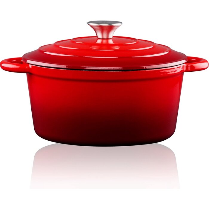 Alpina Braadpan Gietijzer met Deksel  ⌀ 24 cm - Alle Warmtebronnen - Rood