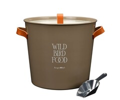 Esschert Design Burgon & Ball Blik voor vogelvoer met deksel en schepje Truffel