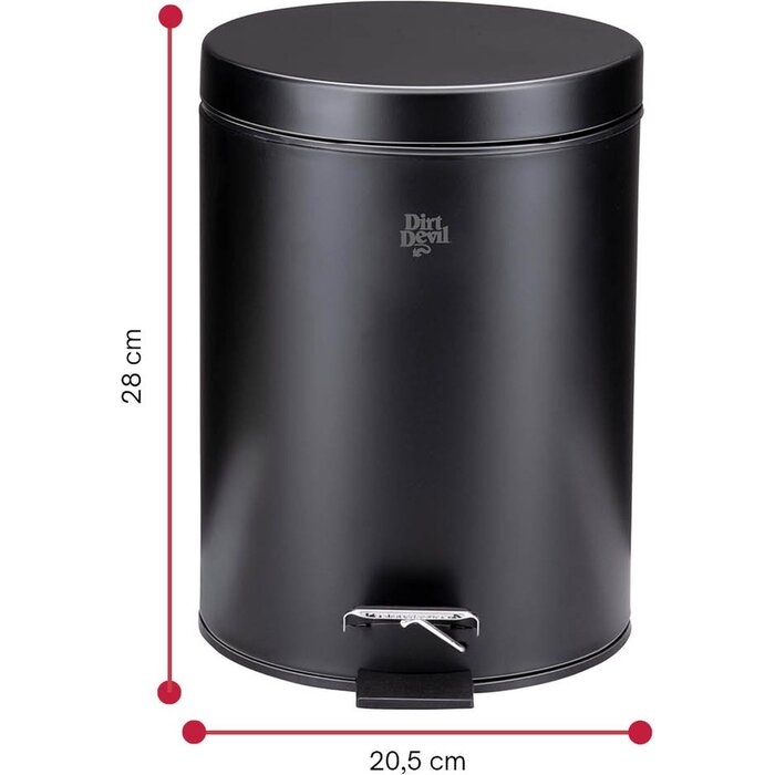 Dirt Devil Pedal bin 5 litres - Poubelle de salle de bain - acier inoxydable - Noir