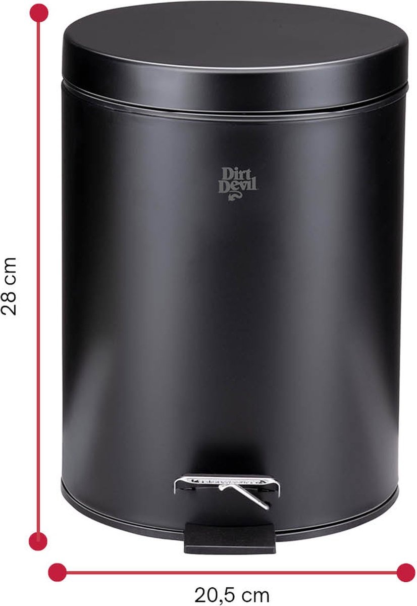 Dirt Devil Pedal bin 5 litres - Poubelle de salle de bain - acier inoxydable - Noir