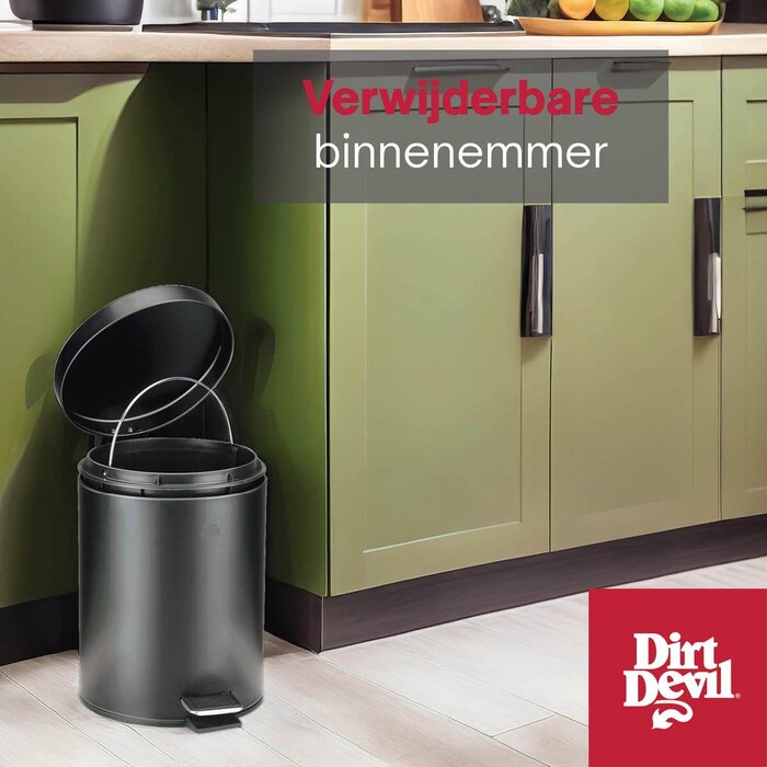 Dirt Devil Pedal bin 5 litres - Poubelle de salle de bain - acier inoxydable - Noir