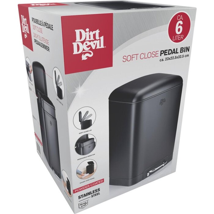 Dirt Devil Pedal bin 6 litres - Poubelle de salle de bain - acier inoxydable - Noir