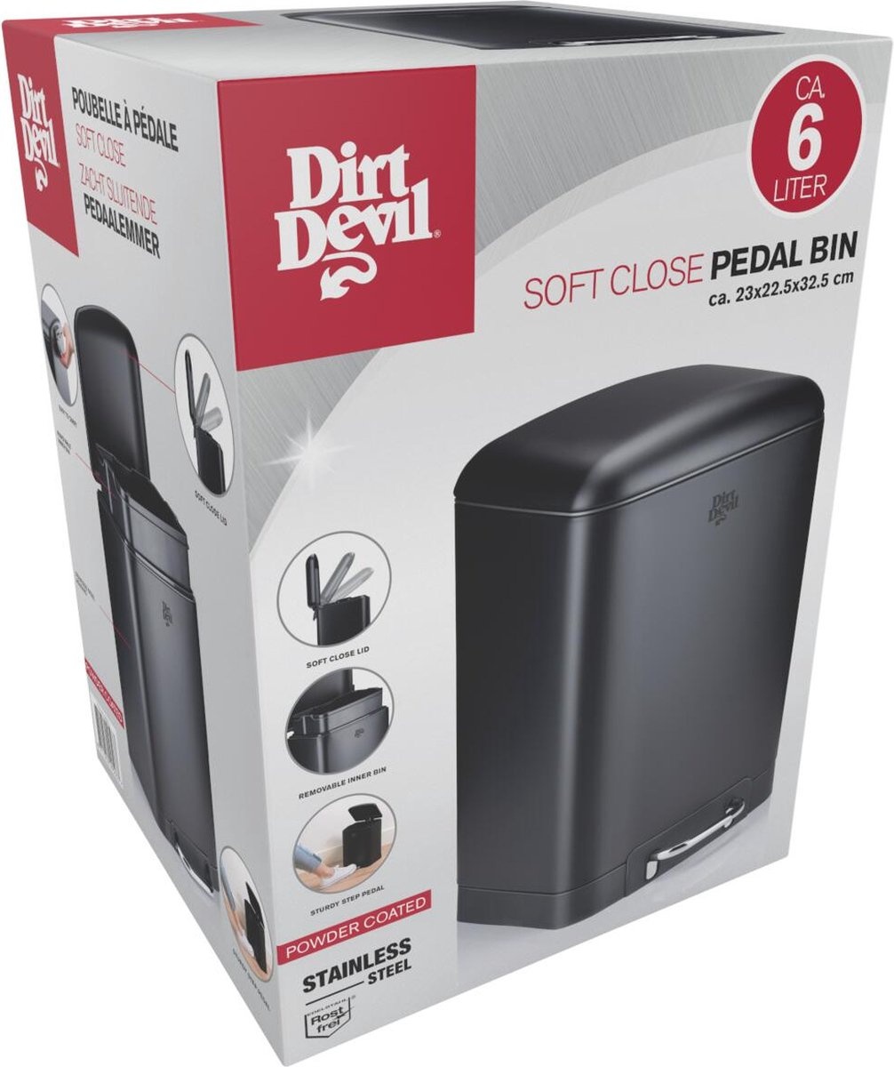 Dirt Devil Pedal bin 6 litres - Poubelle de salle de bain - acier inoxydable - Noir