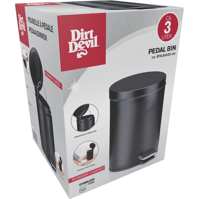 Dirt Devil Treteimer 3 Liter - Abfalleimer - Edelstahl - Schwarz