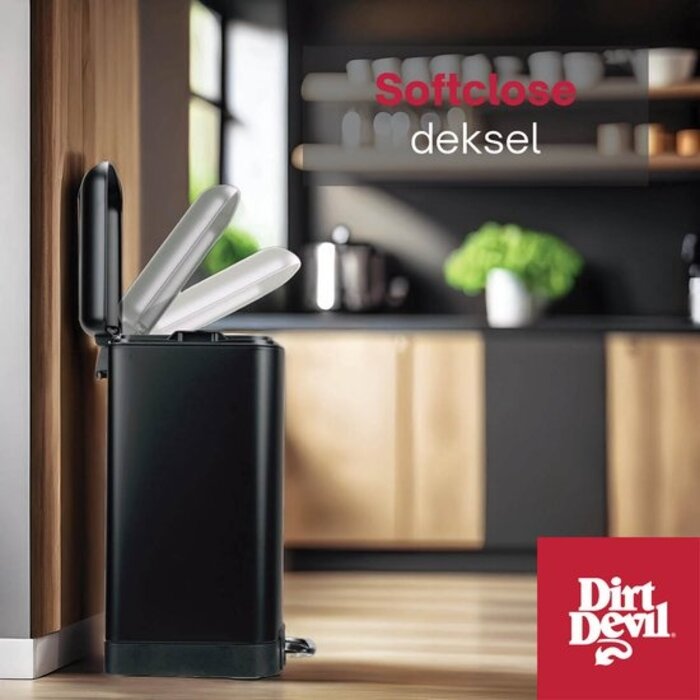 Dirt Devil Treteimer 12 Liter - Badezimmerabfalleimer - Edelstahl - Schwarz