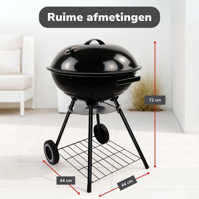 Alpina Kugelgrill Ø43 cm - mit Deckel und Rädern - Belüftungssystem - Ascheauffangschale - Schwarz
