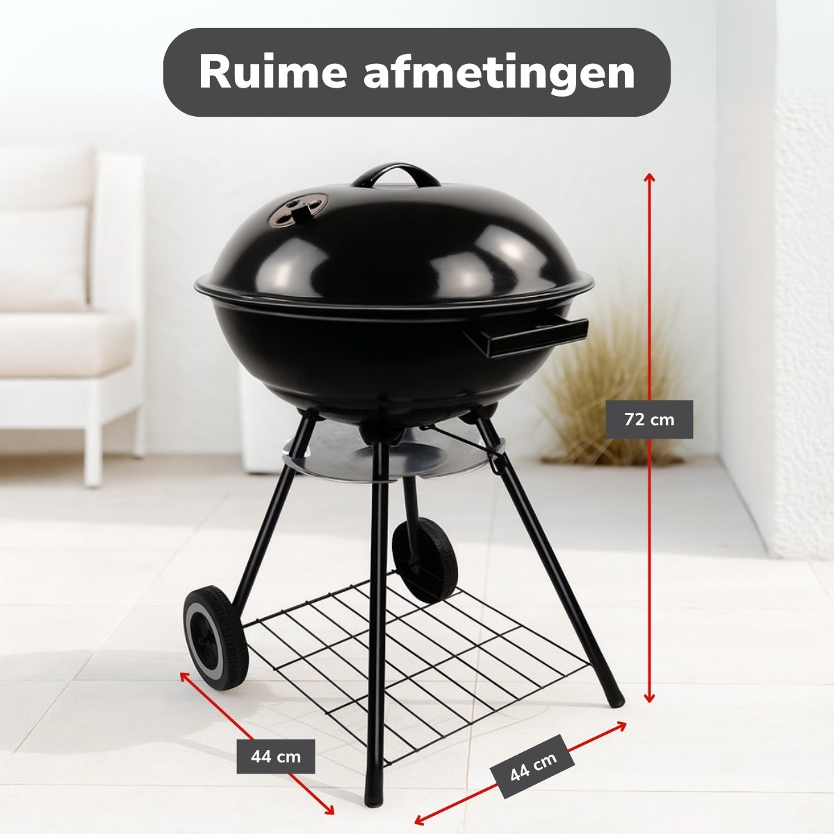 Alpina Kogelbarbecue Ø43 cm - met Deksel en Wielen - Ventilatiesysteem - Asopvangbak - Zwart