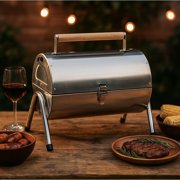 Alpina Tafel BBQ Houtskool - met Deksel - Draagbaar - Zilver