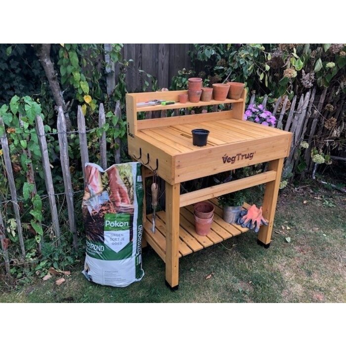 Esschert Design VegTrug Blumentisch DeLuxe - 100% FSC® Holz - Ergonomischer Gartentisch mit Ablage