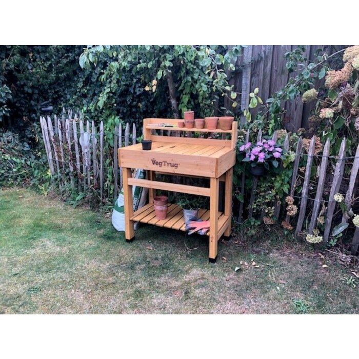Esschert Design VegTrug Potting Table DeLuxe - 100% FSC® Wood - Table de jardinage ergonomique avec rangement