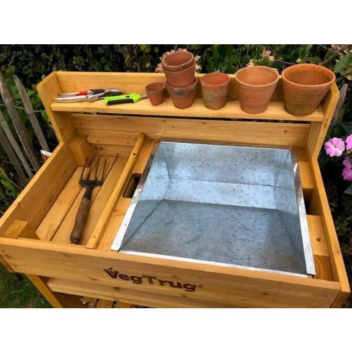 Esschert Design VegTrug Potting Table DeLuxe - 100% FSC® Wood - Table de jardinage ergonomique avec rangement