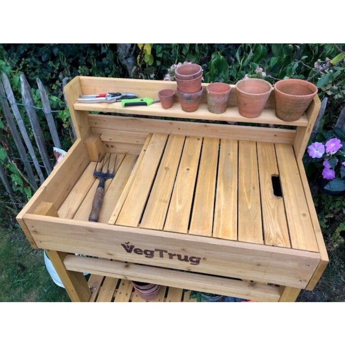 Esschert Design VegTrug Potting Table DeLuxe - 100% FSC® Wood - Table de jardinage ergonomique avec rangement