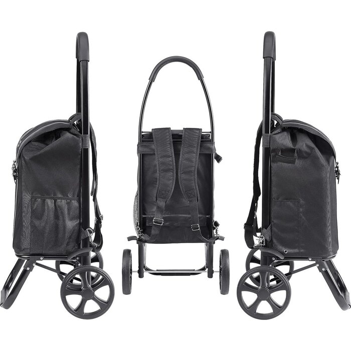 Meister Boodschappentrolley 45L – Zwart – Opvouwbaar Aluminium Frame – 2-in-1 Rugzak