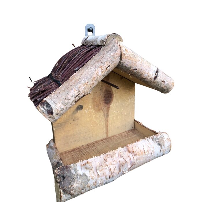 Dutchlander Vogelvoedertafel – Muurbevestiging – Berken met Twijgen Dakje & Vetbolpin – 19x19x9 cm