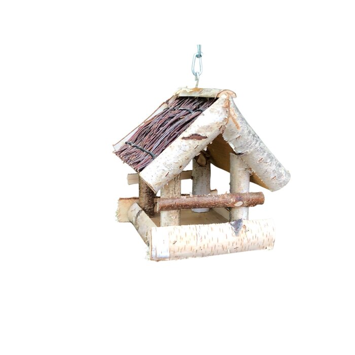 Dutchlander - Vogelvoedertafel – Hangend – Berkenhout met Wilgen Dak – 19x19x22 cm