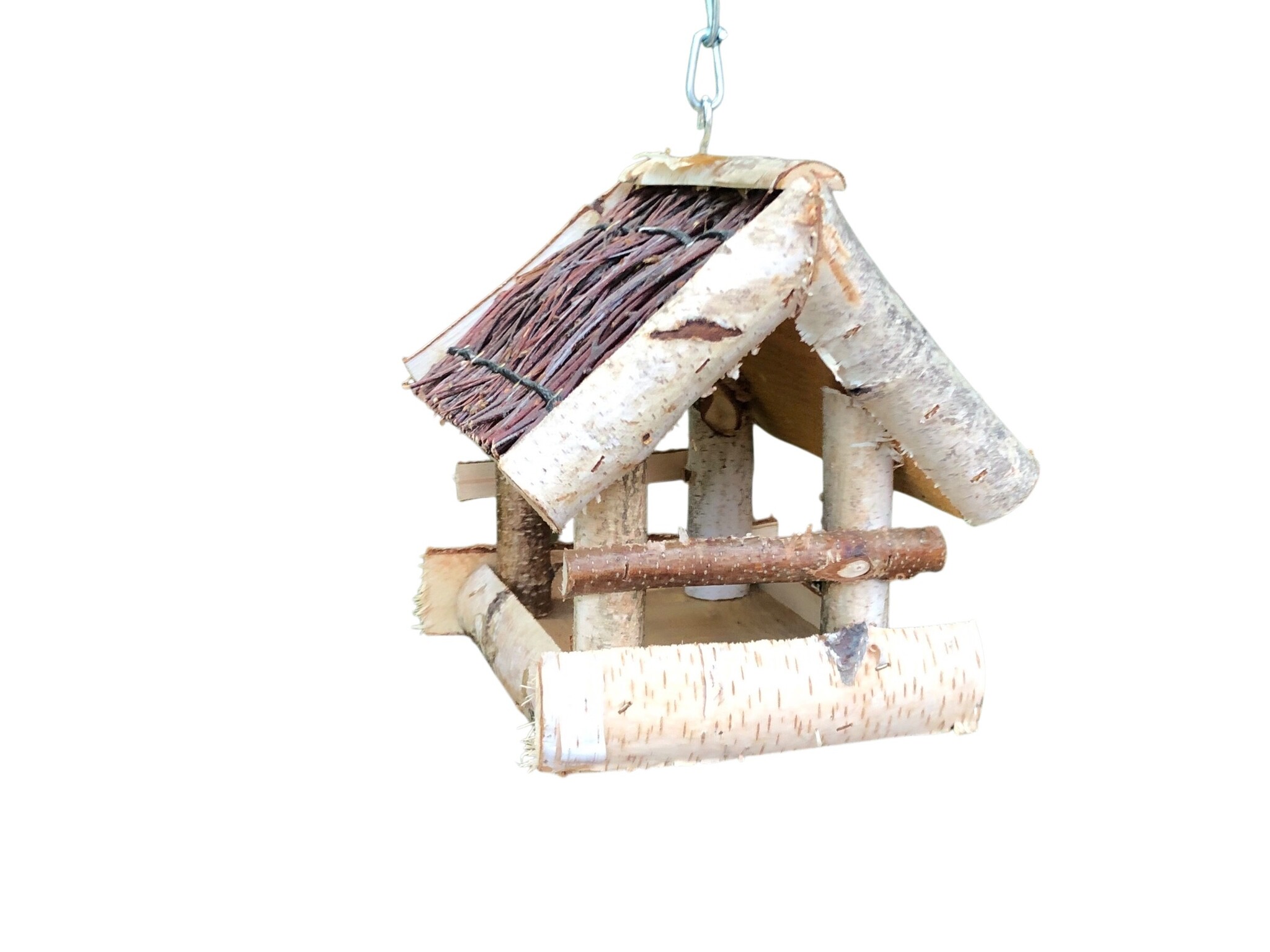 Dutchlander - Vogelvoedertafel – Hangend – Berkenhout met Wilgen Dak – 19x19x22 cm