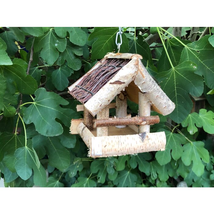 Dutchlander - Vogelvoedertafel – Hangend – Berkenhout met Wilgen Dak – 19x19x22 cm