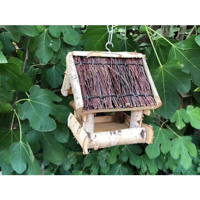 Dutchlander - Vogelvoedertafel – Hangend – Berkenhout met Wilgen Dak – 19x19x22 cm