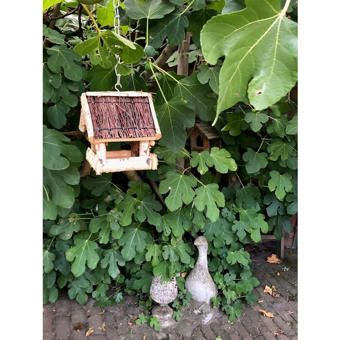 Dutchlander - Vogelvoedertafel – Hangend – Berkenhout met Wilgen Dak – 19x19x22 cm
